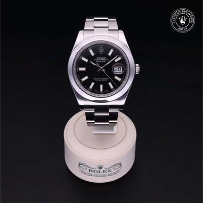 Rolex Certified Pre-owned Datejust M116300-0001 front on black background