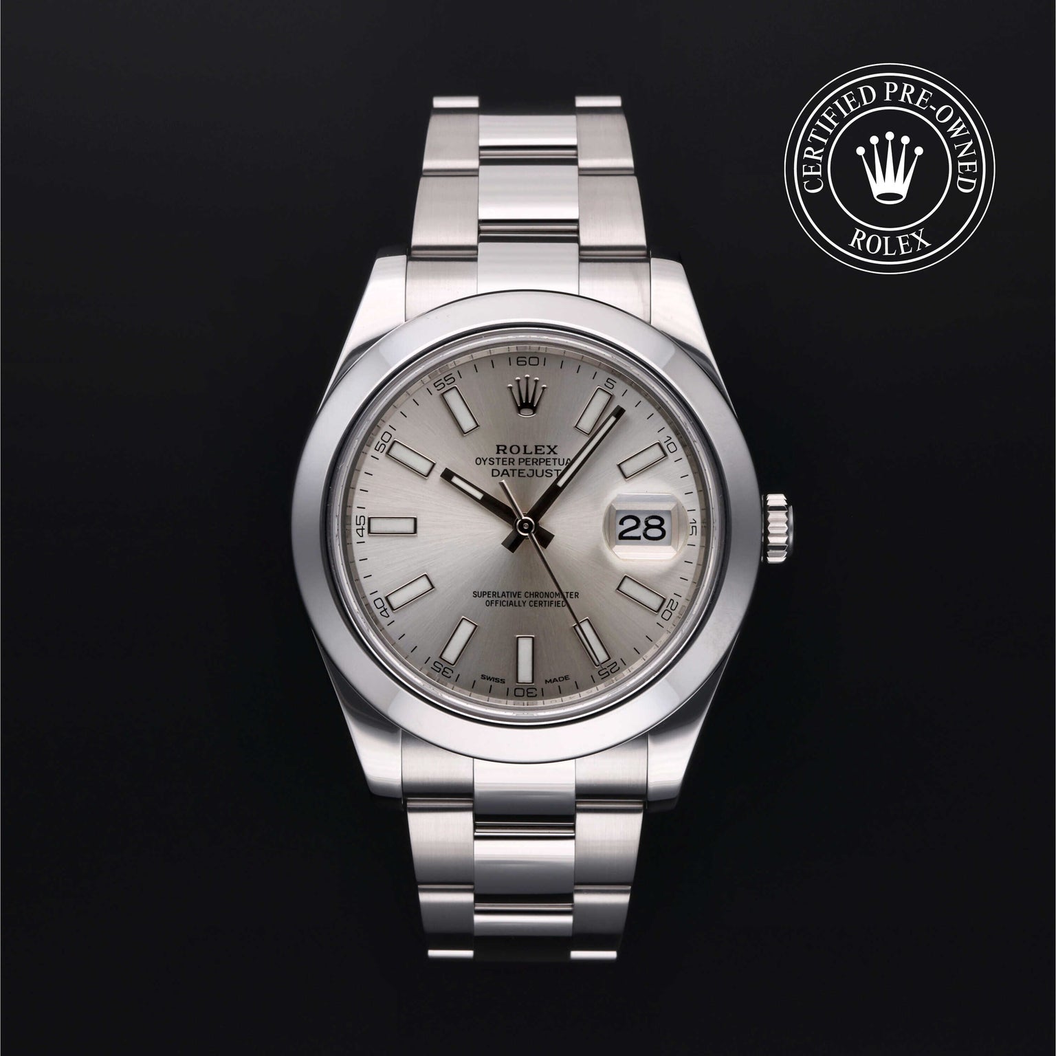 Rolex Certified Pre-owned Datejust M116300-0007 front on black background
