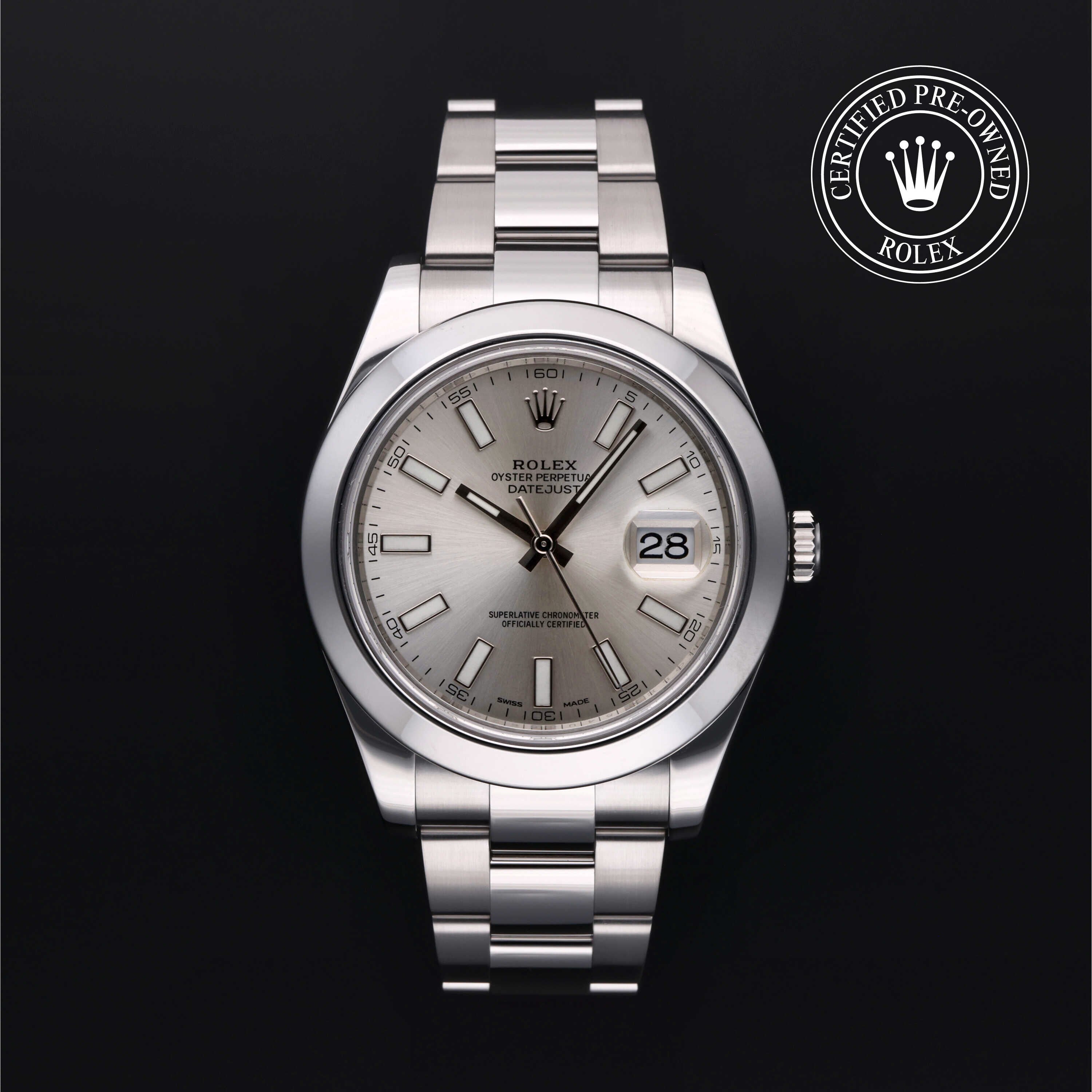 Rolex Certified Pre-owned Datejust M116300-0007 front on black background