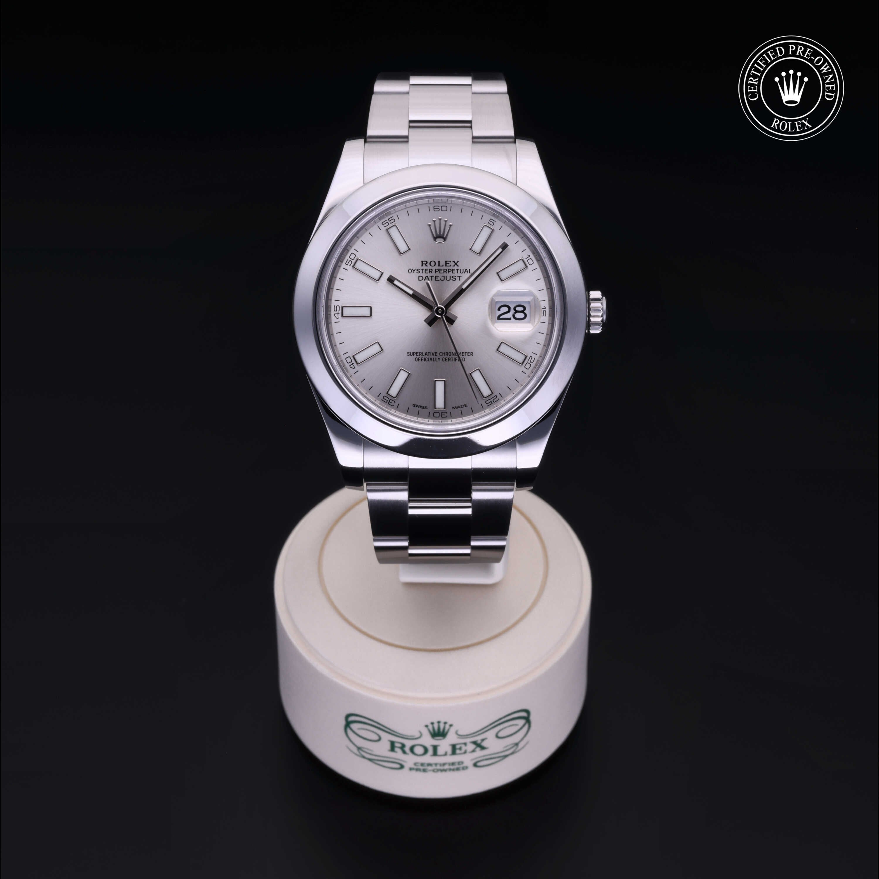 Rolex Certified Pre-owned Datejust M116300-0007 front on black background