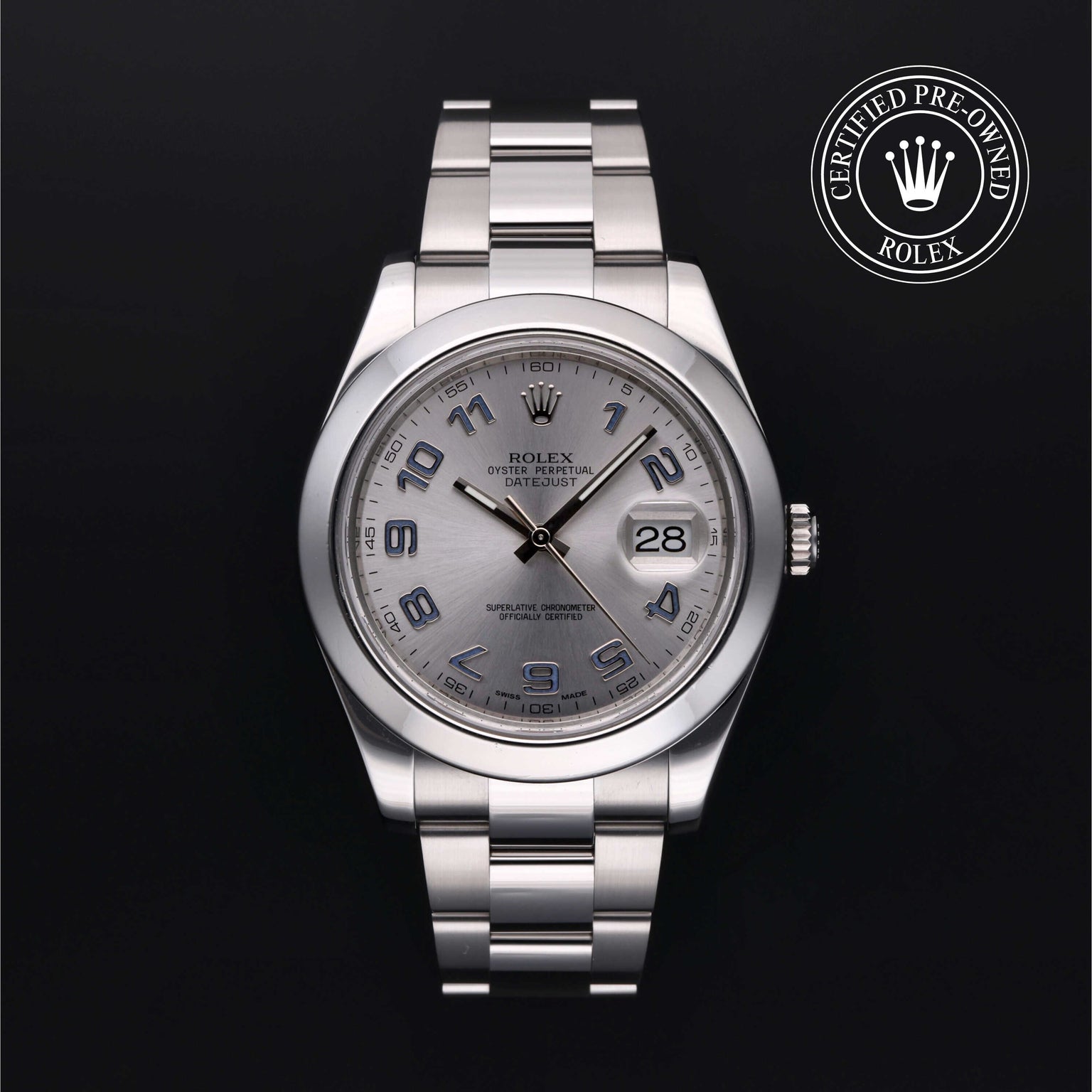 Rolex Certified Pre-owned Datejust M116300-0002 front on black background