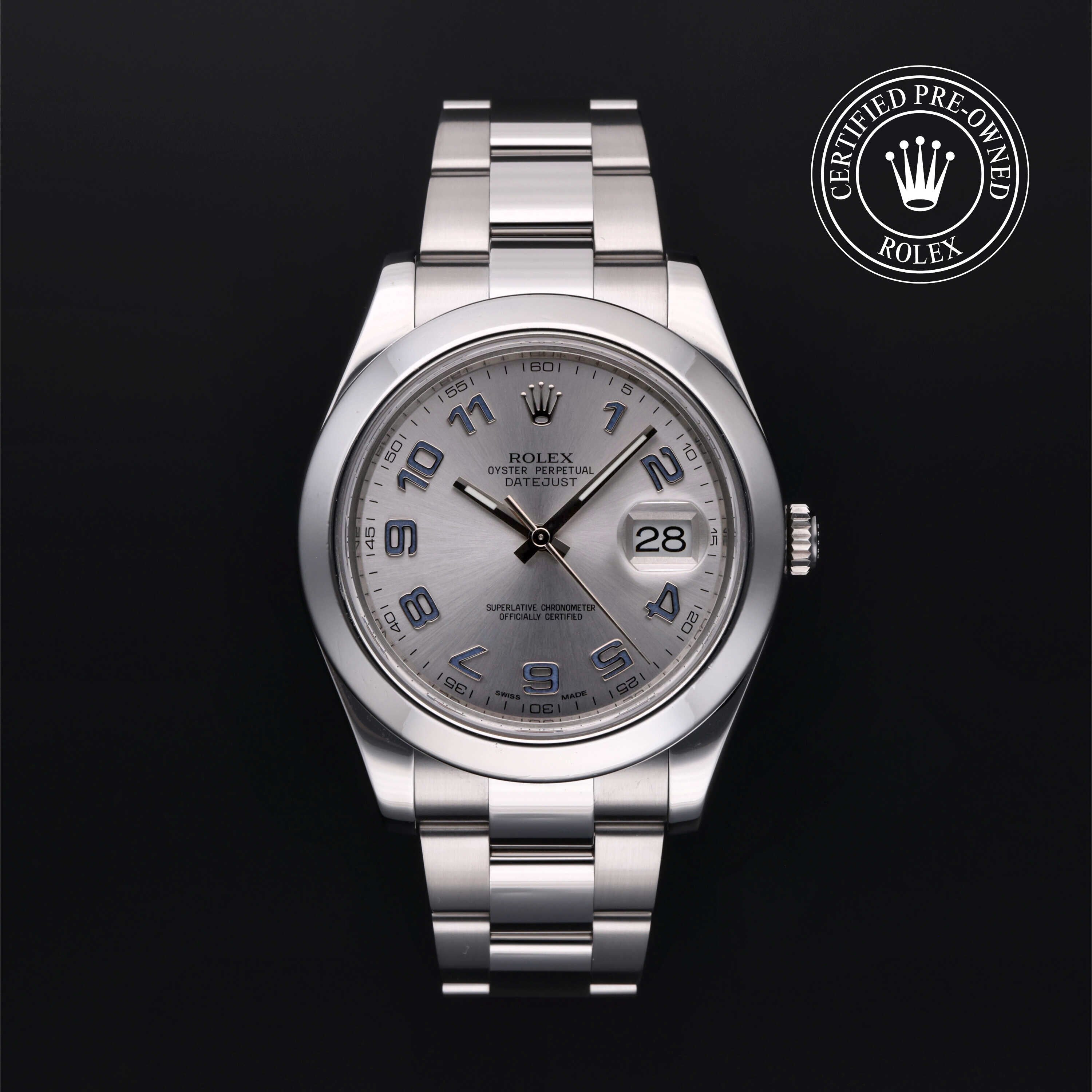 Rolex Certified Pre-owned Datejust M116300-0002 front on black background