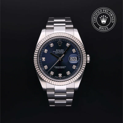 Rolex Certified Pre-owned Datejust M126334-0015 front on black background