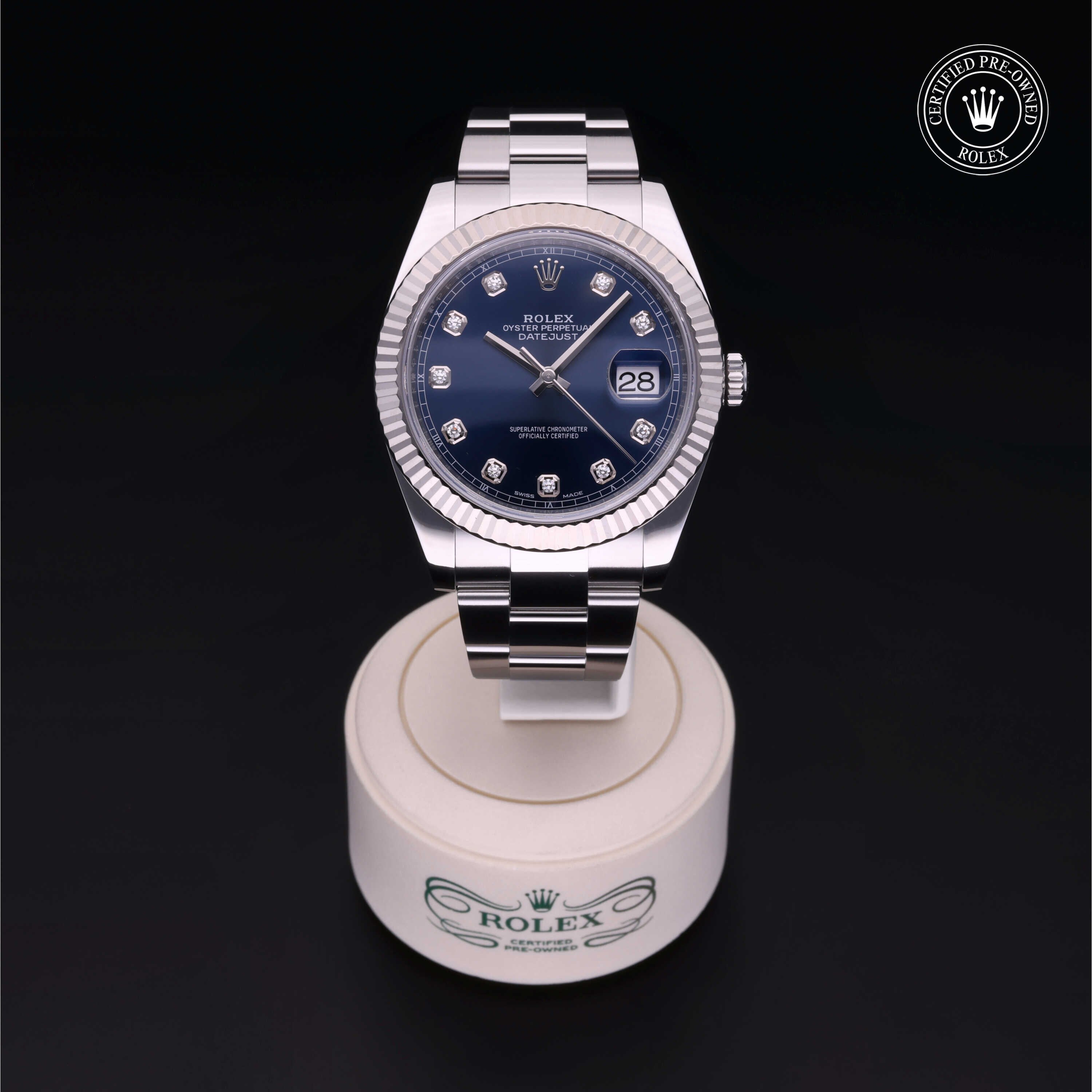 Rolex Certified Pre-owned Datejust M126334-0015 front on black background
