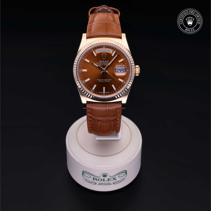Rolex Certified Pre-owned Day-date M118138-0005 front on black background