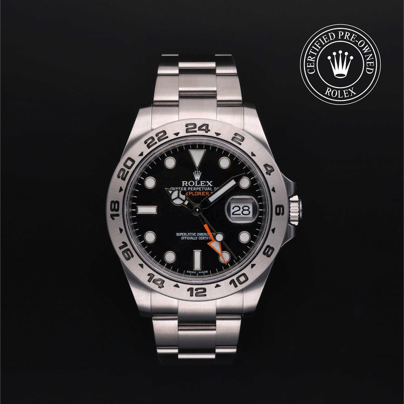 Rolex Certified Pre-owned Explorer M216570-0002 front on black background