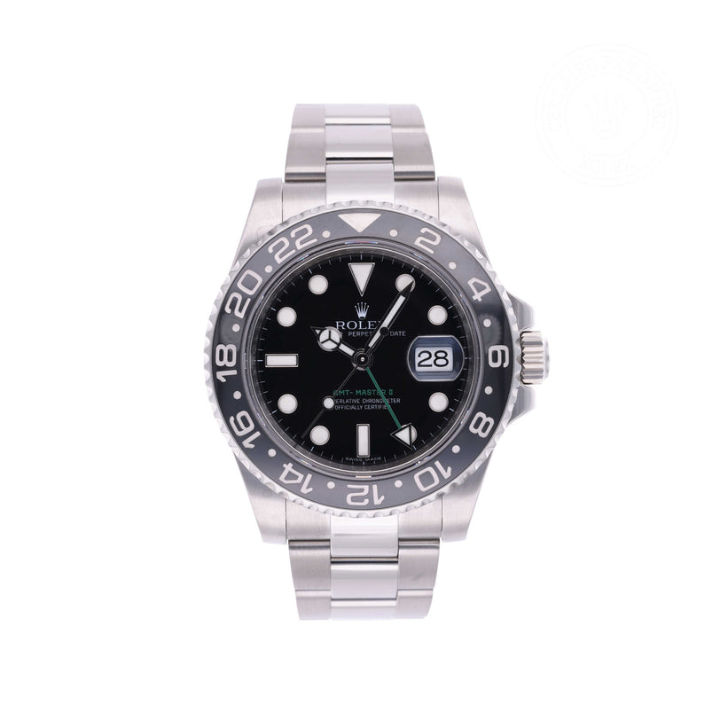 Rolex Certified Pre-owned GMT M116710LN-0001 front on white background