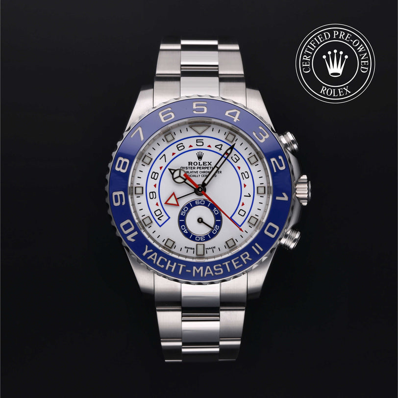 Rolex Certified Pre-owned Yacht-Master M116680-0002 front on black background