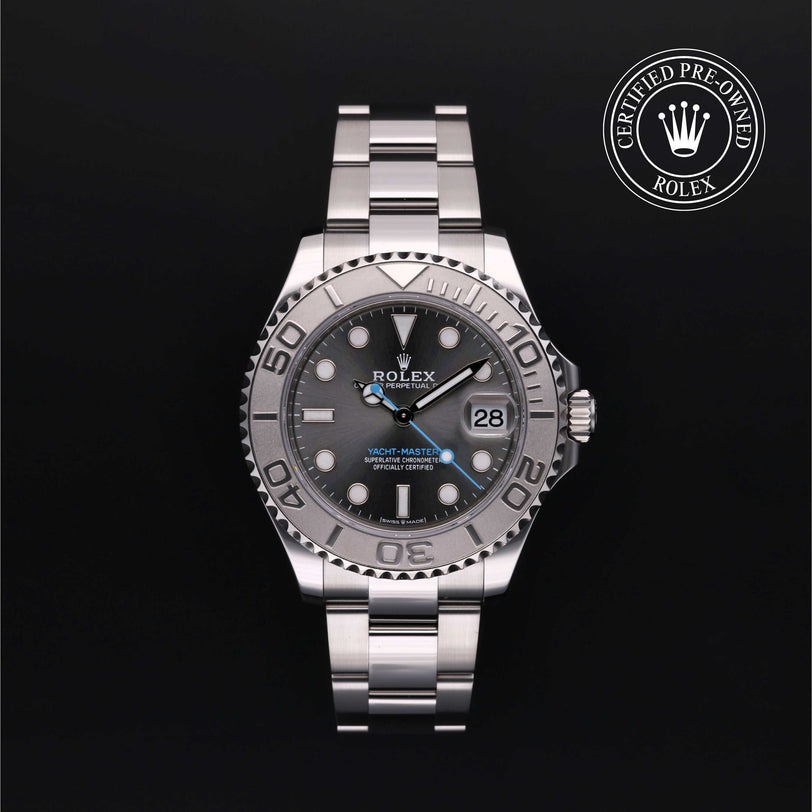 Rolex Certified Pre-owned Yacht-Master M268622-0002 front on black background