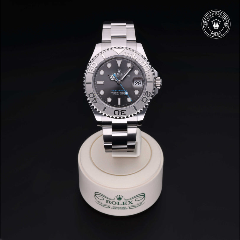 Rolex Certified Pre-owned Yacht-Master M268622-0002 front on black background