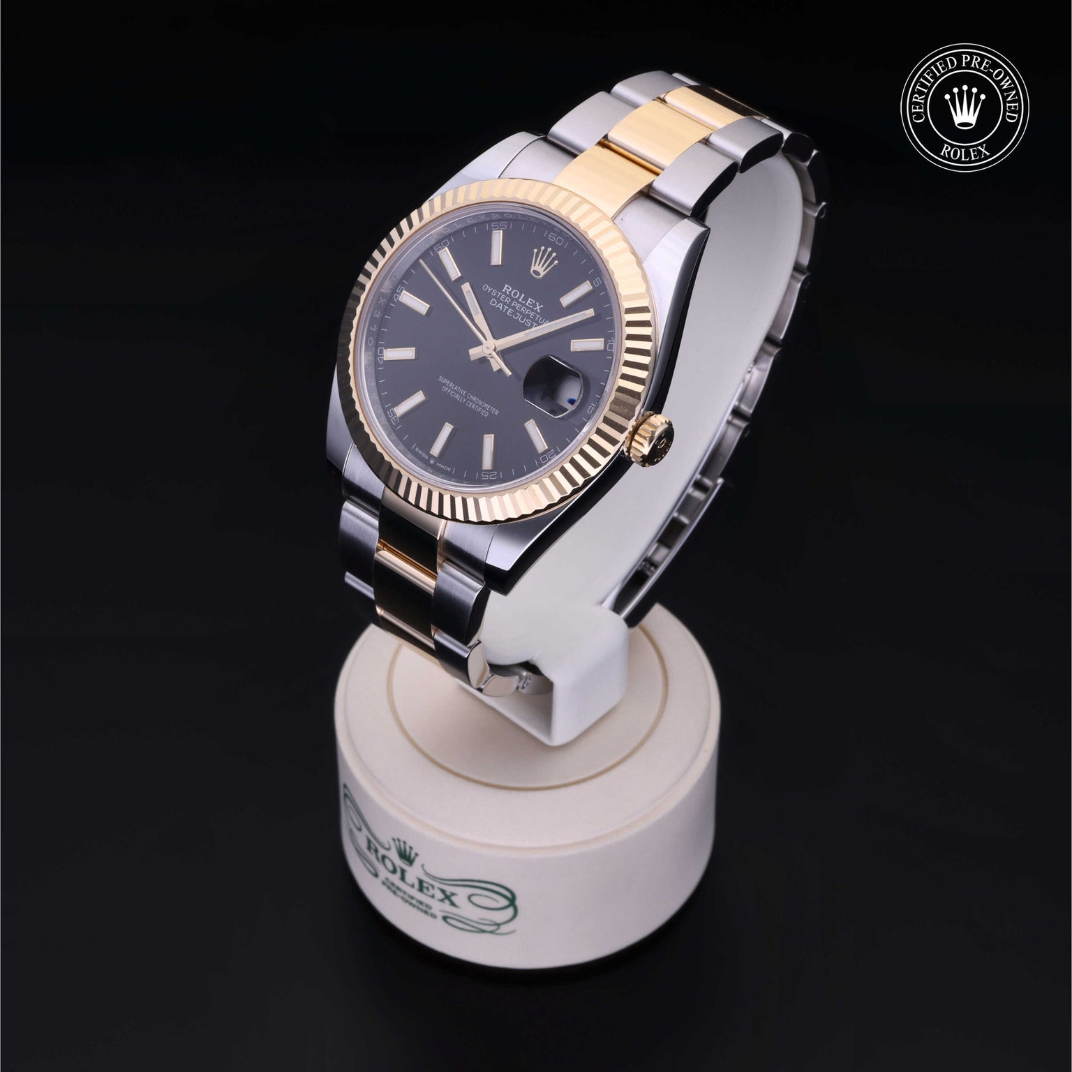 Rolex Certified Pre-owned Datejust M126333-0013 front on black background