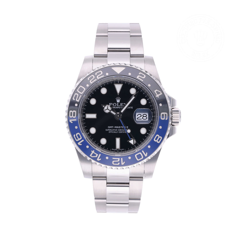 Rolex Certified Pre-owned GMT II M116710BLNR-0002 front on white background