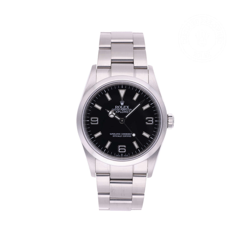 Rolex Certified Pre-owned Explorer M114270-0002 front on white background