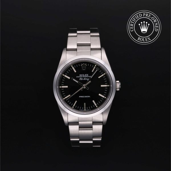 Rolex Certified Pre-owned Air-King M14000-0005 front on black background