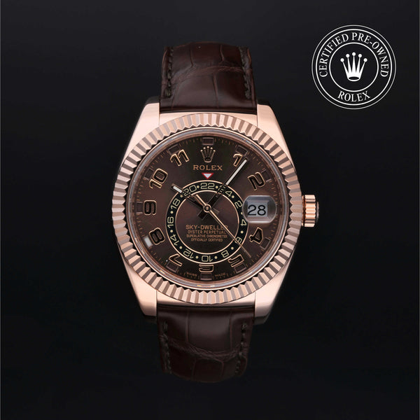 Rolex Certified Pre-owned Sky-Dweller M326135-0001 front on black background