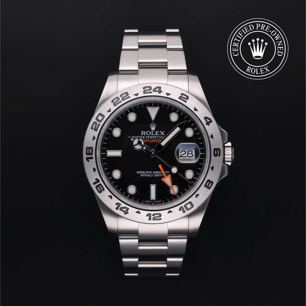 Rolex Certified Pre-owned Explorer M216570-0002 front on black background