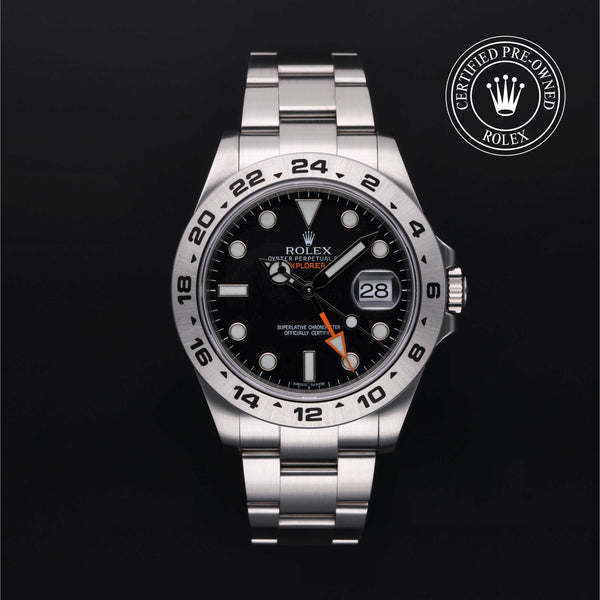 Rolex Certified Pre-owned Explorer M216570-0002 front on black background
