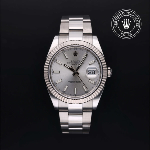 Rolex Certified Pre-owned Datejust M126334-0003 front on black background