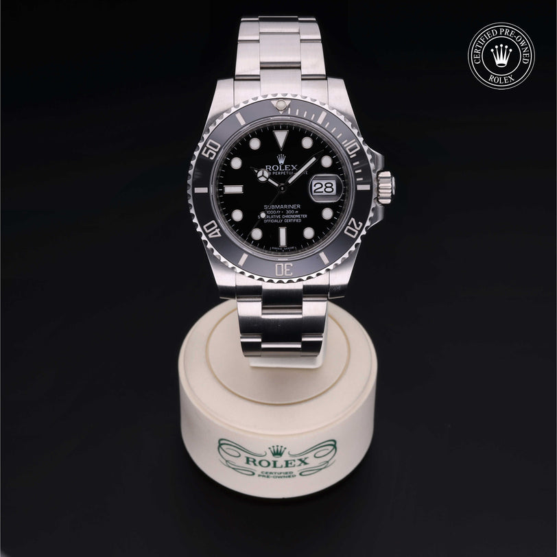 Rolex Certified Pre-owned Submariner M116610LN-0001 front on black background