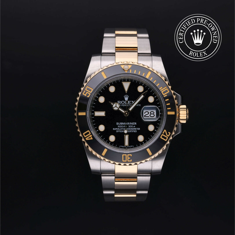 Rolex Certified Pre-owned Submariner M116613LN-0001 front on black background
