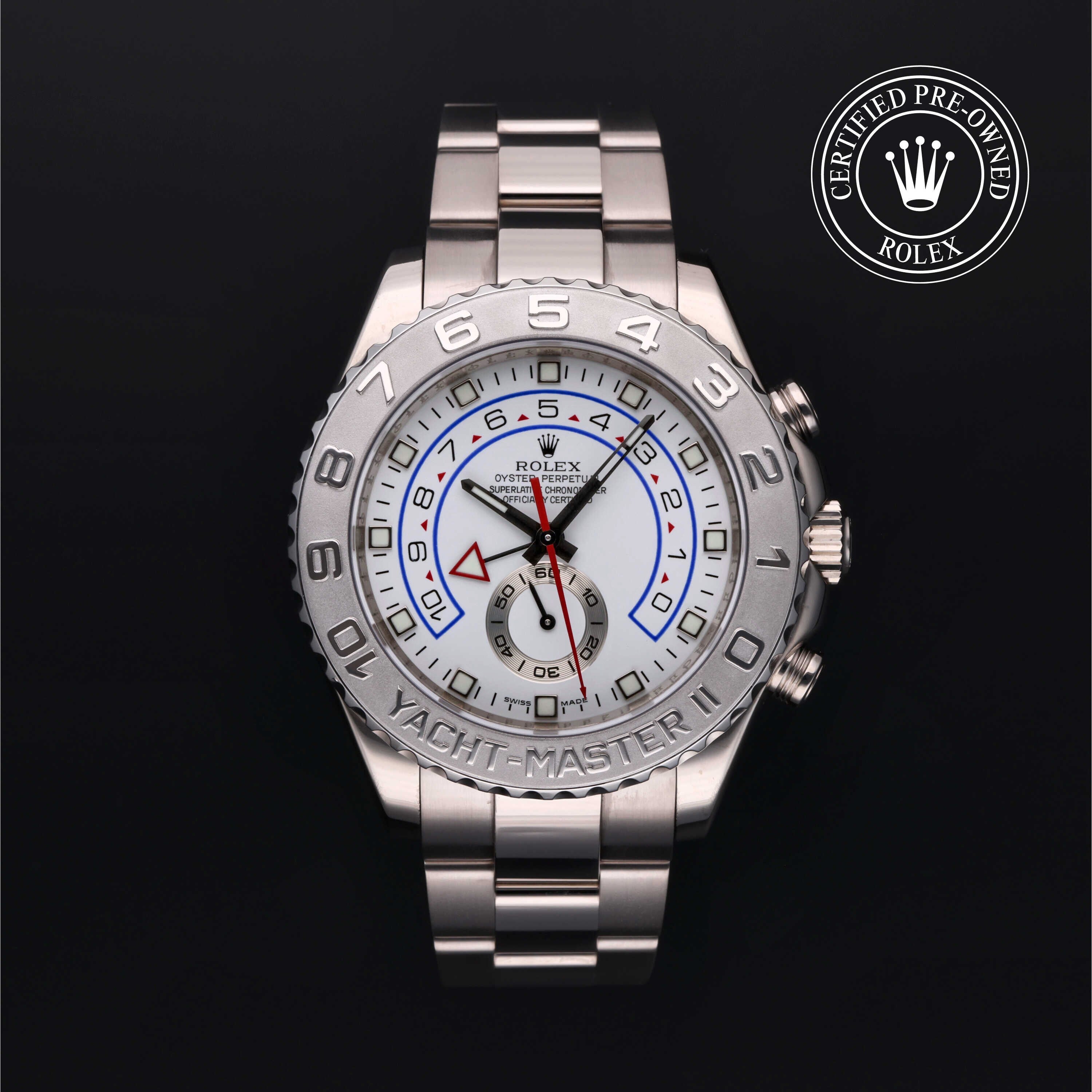 Rolex Certified Pre-owned Yacht-Master M116689-0001 front on black background