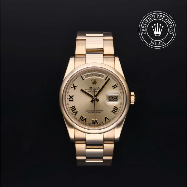 Rolex Certified Pre-owned Day-date M118208-0009 front on black background