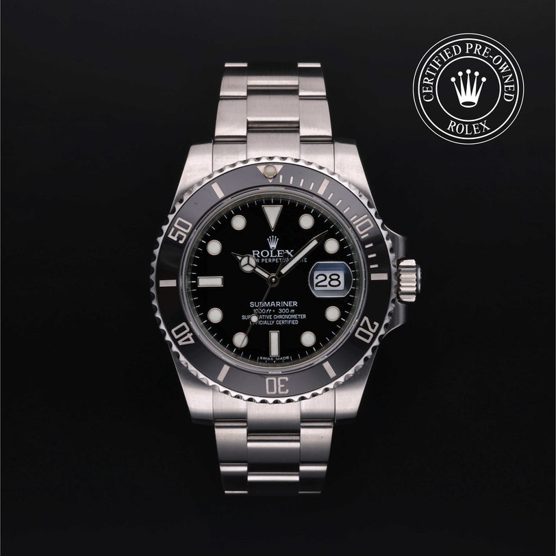 Rolex Certified Pre-owned Submariner M116610LN-0001 front on black background