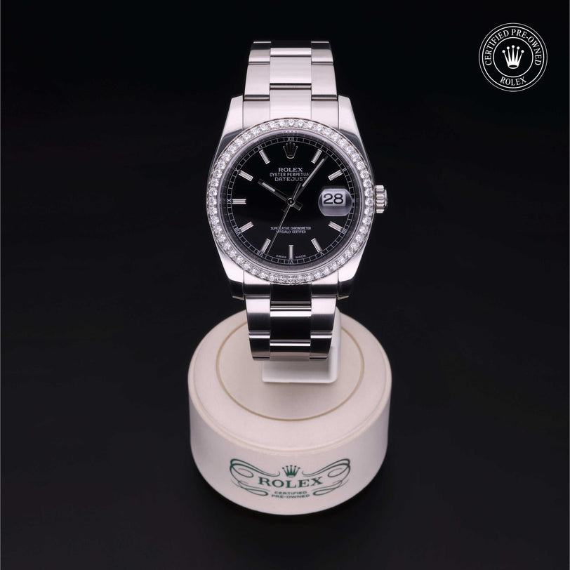 Rolex Certified Pre-owned Datejust M116244-0007 front on black background