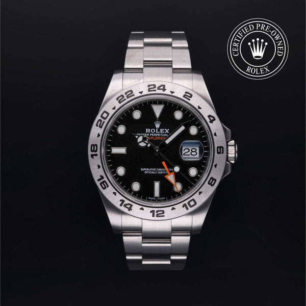 Rolex Certified Pre-owned Explorer M216570-0002 front on black background