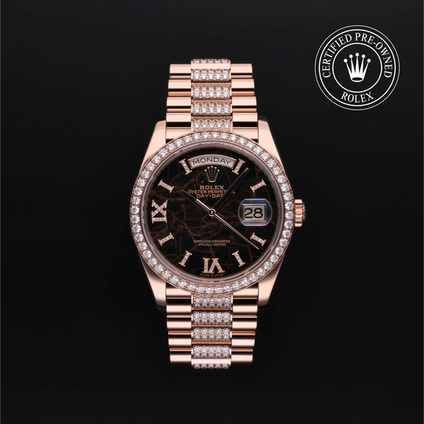Rolex Certified Pre-owned Day-date M128345RBR-0045 front on black background