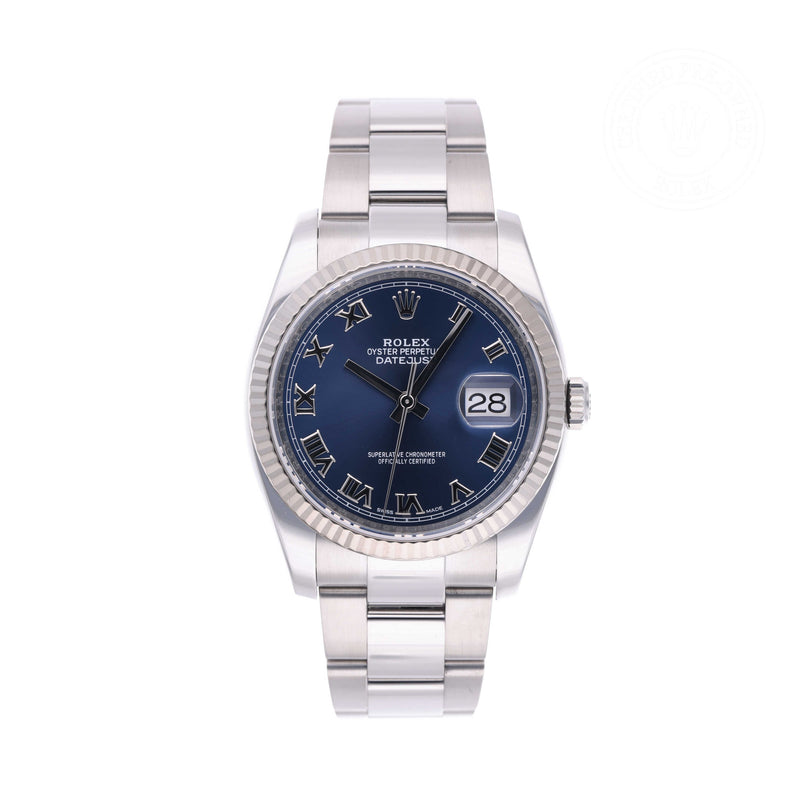 Rolex Certified Pre-owned Datejust M116234-0133 front on white background