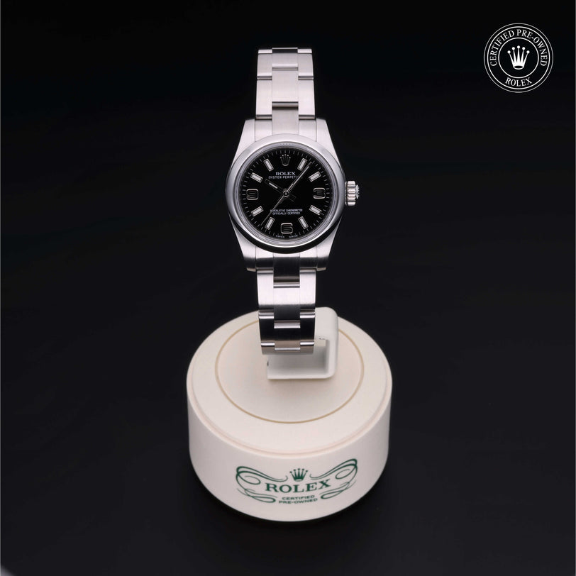 Rolex Certified Pre-owned Oyster Perpetual M176200-0002 front on black background