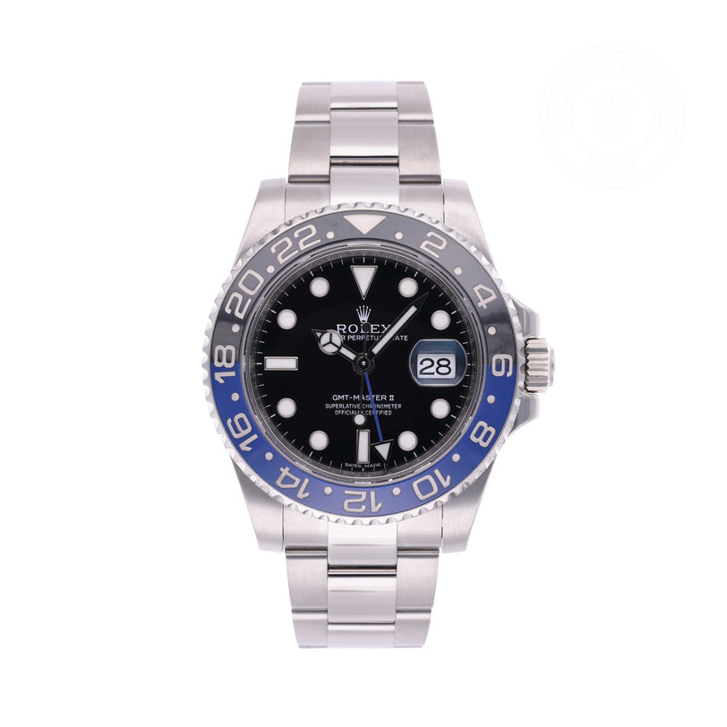 Rolex Certified Pre-owned GMT M116710BLNR-0002 front on white background