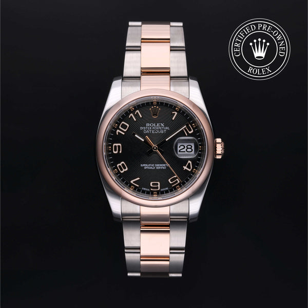 Rolex Certified Pre-owned Datejust M116201-0087 front on black background