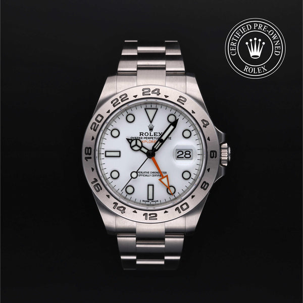 Rolex Certified Pre-owned Explorer M216570-0001 front on black background