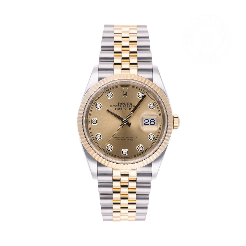 Rolex Certified Pre-owned Datejust M126233-0017 front on white background