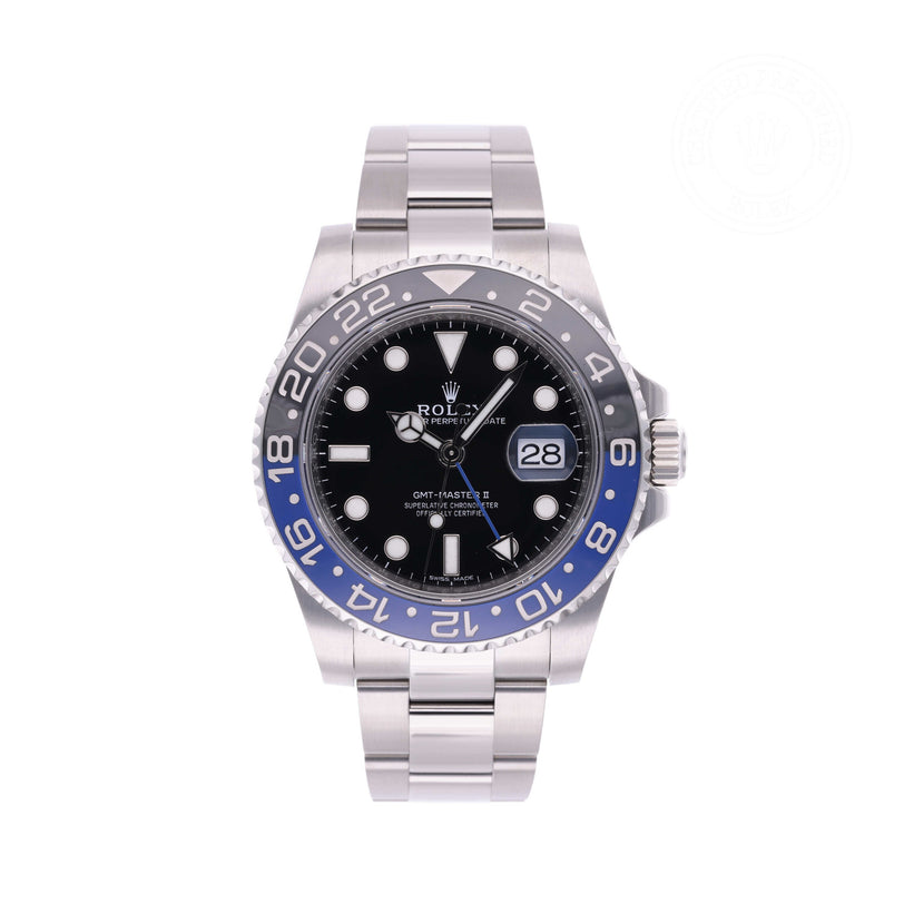 Rolex Certified Pre-owned GMT M116710BLNR-0002 front on white background