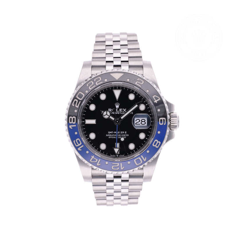 Rolex Certified Pre-owned GMT M126710BLNR-0002 front on white background
