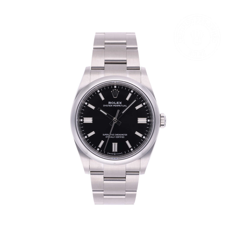 Rolex Certified Pre-owned Oyster Perpetual M126000-0002 front on white background