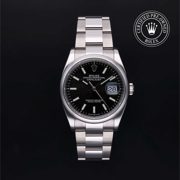 Rolex Certified Pre-owned Datejust M126200-0004 front on black background