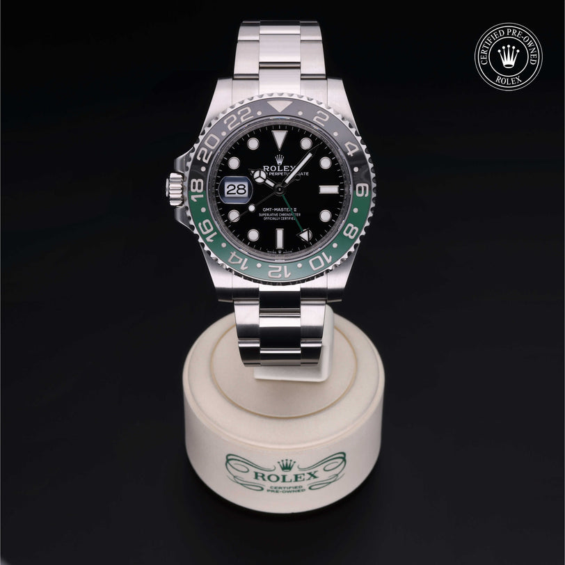 Rolex Certified Pre-owned GMT M126720VTNR-0001 front on black background