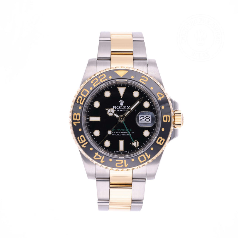 Rolex Certified Pre-owned GMT M116713LN-0001 front on white background