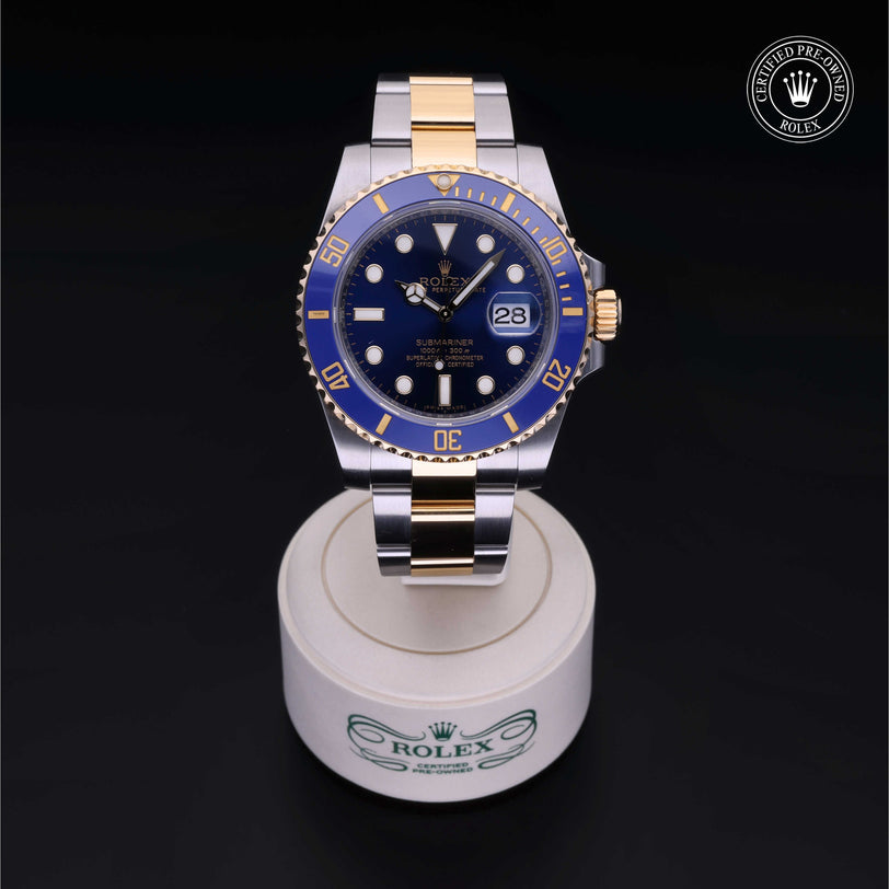 Rolex Certified Pre-owned Submariner M116613LB-0005 front on black background
