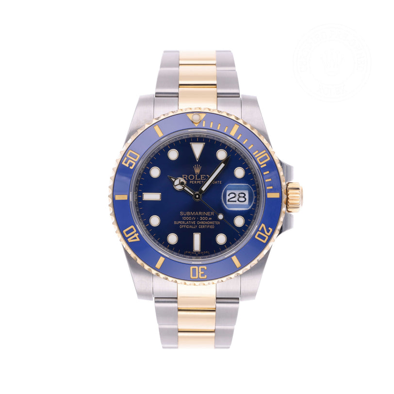 Rolex Certified Pre-owned Submariner M116613LB-0005 front on white background