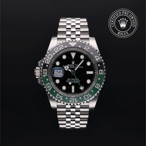 Rolex Certified Pre-owned GMT M126720VTNR-0002 front on black background