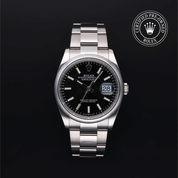 Rolex Certified Pre-owned Datejust M126200-0004 front on black background
