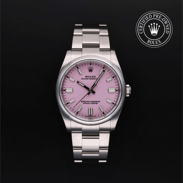 Rolex Certified Pre-owned Oyster Perpetual M126000-0008 front on black background