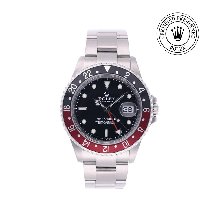 Rolex Certified Pre-owned GMT M16710-0005 front on white background