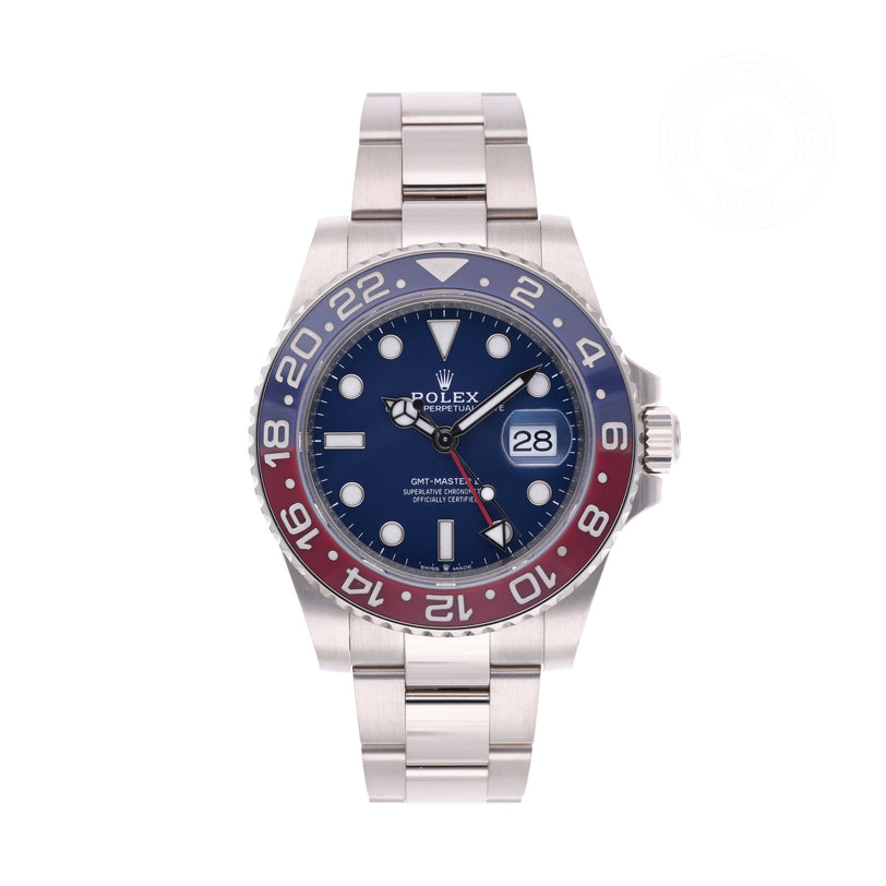 Rolex Certified Pre-owned GMT M126719BLRO-0003 front on white background