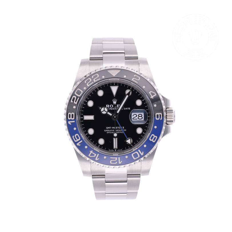 Rolex Certified Pre-owned GMT M126710BLNR-0003 front on white background